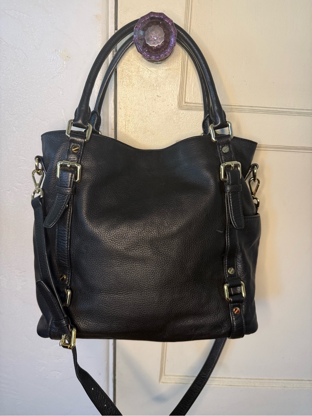 Michael Kors Black Pebbled Leather Tote with MK Charm - Picture 3 of 4